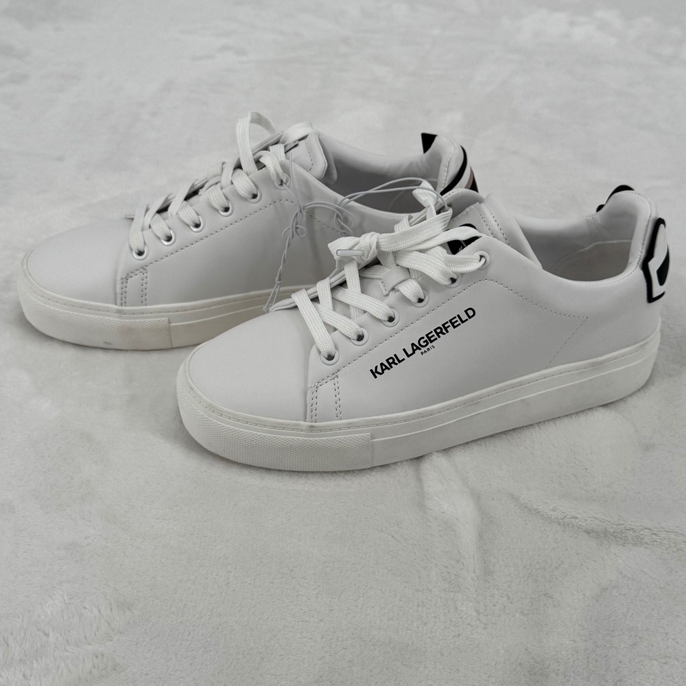 Karl Lagerfeld Paris White Leather Chella Cat Face Logo Sneakers Women's size 7 - Picture 3 of 5